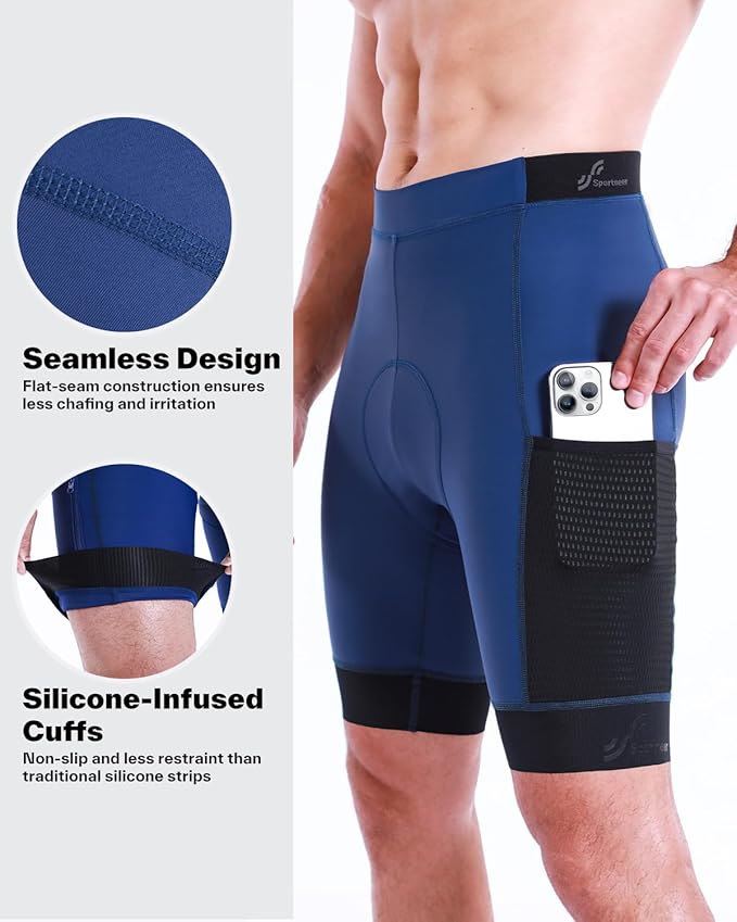 Sportneer Padded Bike Shorts for Men - 4D Padding Mens Bicycle Cycling Biking Clothing Shorts, Breathable and Absorbent