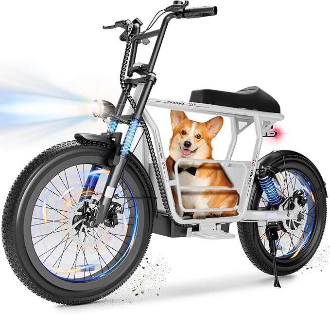 Caroma Peak 1200W/1000W/800W/500W Electric Scooter with Seat,16"/20" Fat Tire Ebike All-Terrain,Max 30Miles&20MPH Electric Scooter Adults,Electric Motorcycle Adults with Storage Basket for Cargo&Pets