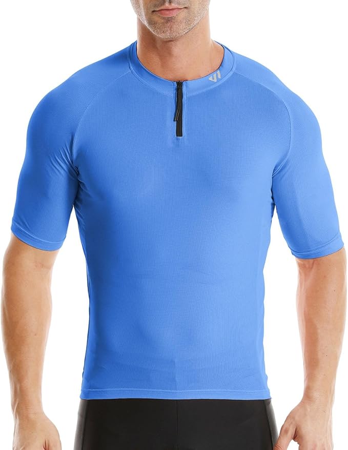 Wulibike Cycling Jersey Men Short Sleeve, Road Bike Shirts 1/4 Zipper with Pockets, Bicycle Clothing Breathable Quick Dry
