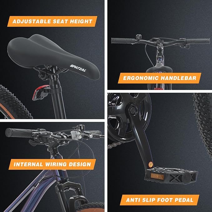 SPATIAL Mountain Bike, 20/24/26/27.5/29 inch Outdoor Cycling Bike,21/8 Speed Lightweight Aluminum Frame | Dual Disc Brakes,Adjustable Ergonomic Seat for Men Women Adult Teens
