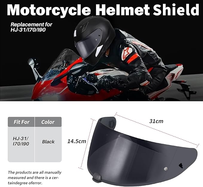 VCOROS I70 Helmet Visor Replacement Face Shield Accessories Compatible With HJ-31 I10(Black)