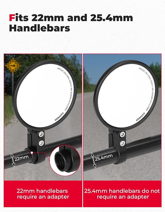 KEMIMOTO Motorcycle Rear View Mirror, CNC Aluminum Bar End Side Mirror for 22mm or 25.4mm Handlebar Diameter with M8 Bolt Compatible with Most Motorcycle, E-bike, Scooters, ATV, UTV