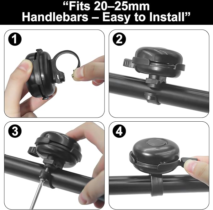 2 Pack Bike Bells for Adults, Loud Crisp Clear Sound, Durable Aluminum Alloy, Bicycle Bell for Adult Bikes, Easy to Install Cycling Accessories for Mountain Road and Commuter Safety