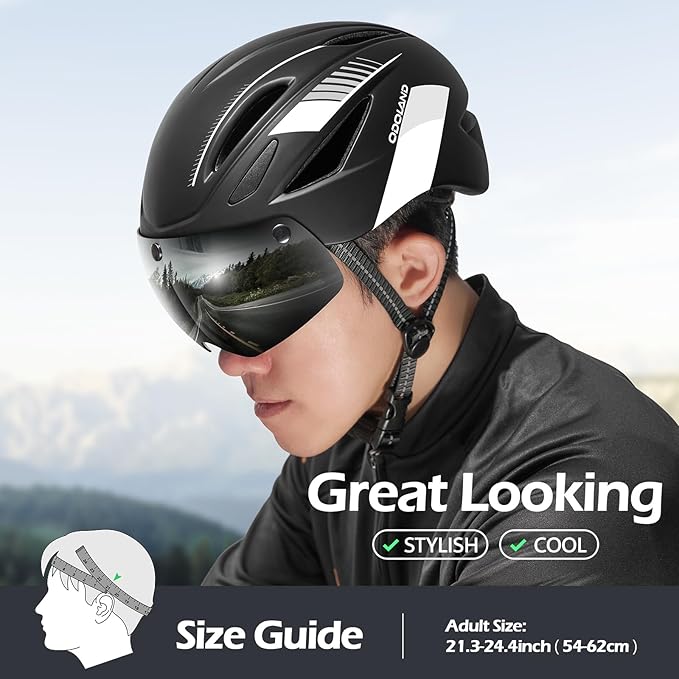 Odoland Bike Helmet with Magnetic Sun Visor for Adults, Glasses-Friendly Design Adjustable Dial Cycling Helmet for Men & Women, Urban Riding Bicycle Helmet for Mountain, Road, E-Bike, Commuting