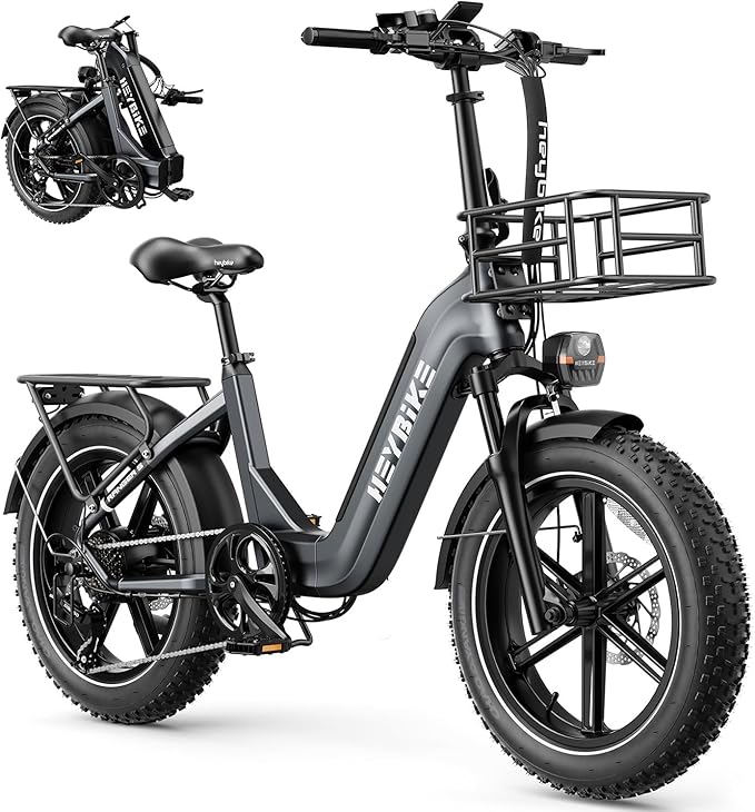Heybike Ranger 20"x4.0" Fat Tire Folding Electric Bike for Adults, 1200W/1800W Peak Motor, 28/32MPH, up to 55/90 Miles Range, UL2849 Certified Removable Battery for Commute Beach Mountain Snow E Bike