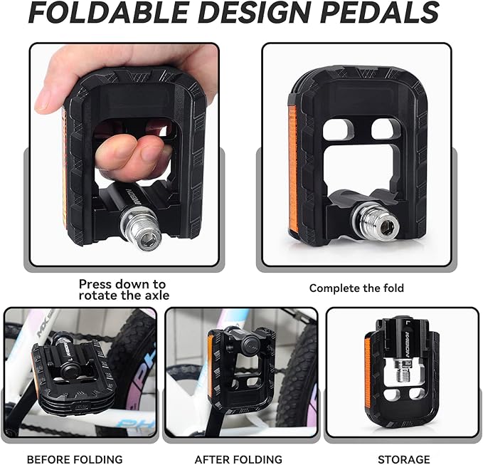 KABON Folding Bike Pedals, Bicycle Foldable Pedals with Aluminum, Universal 9/16 inch Non-Slip Cycling Pedals for Folding Bike, BMX Bike, Road Bike, Mountain Bike MTB
