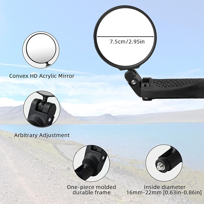 2 Pair Bike Mirror With Bike Bell 360° Adjustable HD Convex Bike Mirror Handlebar For Mount Mountain Road Bikes Motorcycle (2*Small Mirror + 1*Bell)