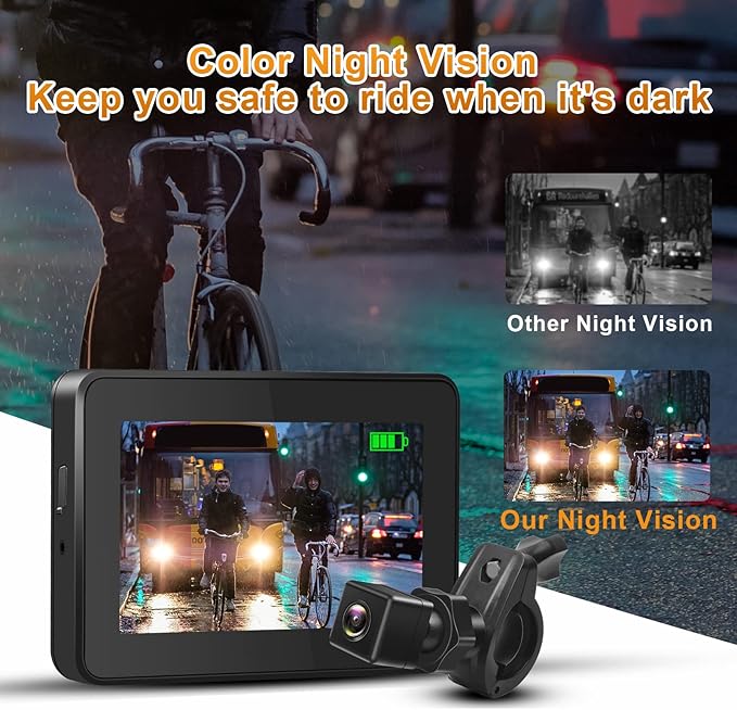 Bike Mirror Camera with 115°Wide Angle, 4.3" HD 1080P Monitor Bike Rear View Camera, Night Vision Bike Camera for Handlebars, Adjustable Bicycle Camera for E-Bike,Mountain, Road Bike