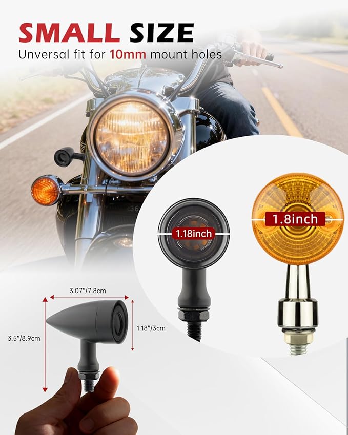 Rear Motorcycle LED Turn Signals with Integrated Brake Stop Light, 3-in-1 Running & Blinker Lamps Indicators for Cruiser Chopper Bobber Street Bike (Black-Red and Amber Light)