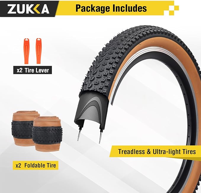 ZUKKA Bike Tire 20/24/26/27.5/29 x 2.125 Bike Tire 2 Pack Mountain Bike Tire Folding Replacement Tire for MTB Mountain Bike, Kids