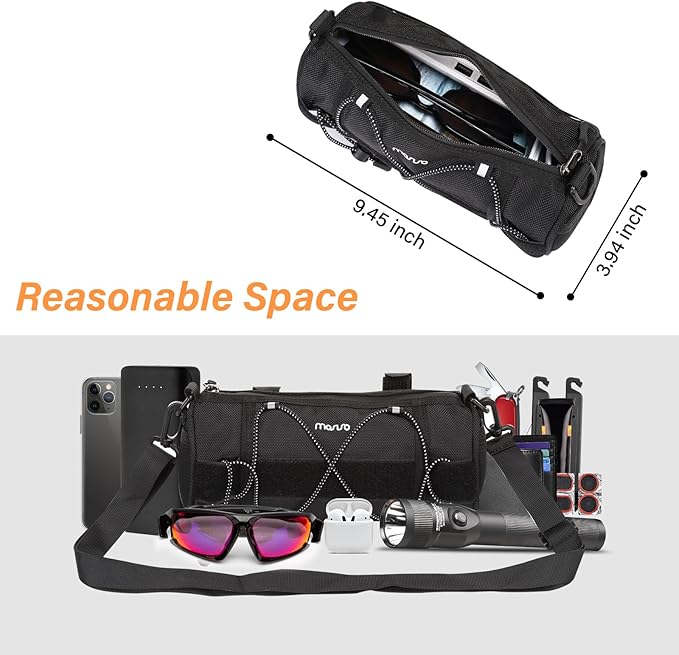 MOSISO Bike Handlebar Bag, Bicycle Front Frame Case with Elastic Cord, 2.5L Bike Roll Top Tube Pouch Storage Pack Cycling Accessories Cylinder Bag with Shoulder Strap, Black