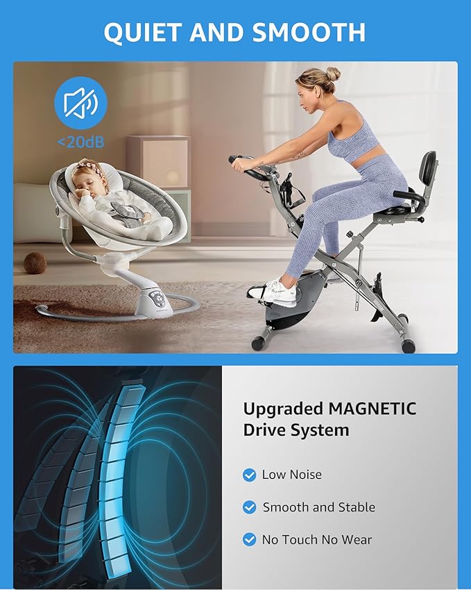 Folding Exercise Bike for Seniors, 5 IN 1 Foldable Stationary Bike with Tri-Position Ride, 300LBS Capacity and 6.6 LBS Magnetic Flywheel, Designed for Home Workout