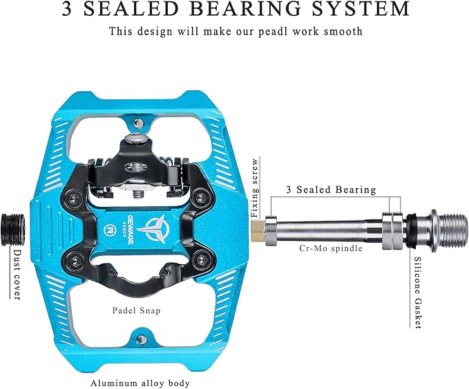 Mountain Bike Pedals - Dual Function Flat and Clipless Pedal - 3 Sealed Bearing Platform Pedals Compatible with SPD, Bicycle Pedals for BMX Spin Exercise Peloton Trekking Bike