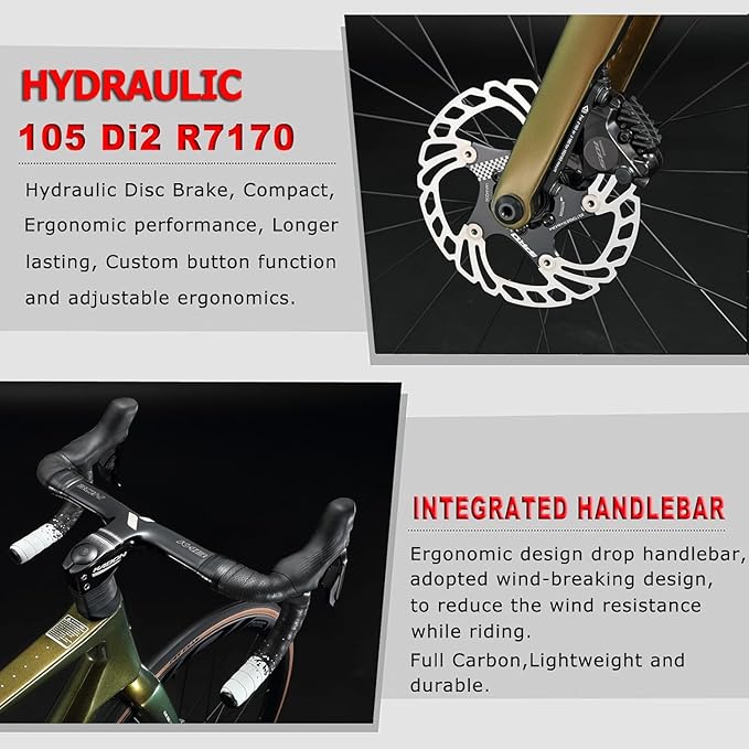 KABON Carbon Road Bike, 700C Carbon Fiber Frame Road Bike 24S Shifting Road Bicycle with 105 Di2 7170 Groupset Disc Brake Race Bikes for Adults