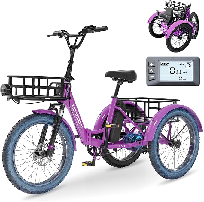 MOPHOTO Electric Tricycle for Adults, 20in 3 Wheels Folding Electric Bicycle Bikes, 48V 500W Electric Trike Ebike with Aluminum Frame, Removable Battery