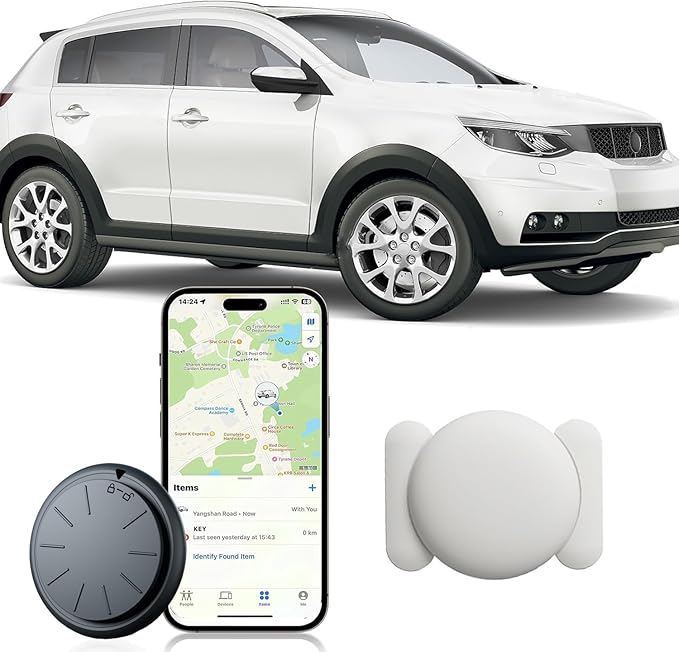 1PCS Black GPS Tracker for Vehicles,Real Time Car Tracker Work with Apple Find My(iOS Only),No Subscription Global Coverage Hidden Car Locator with White Magnetic Case