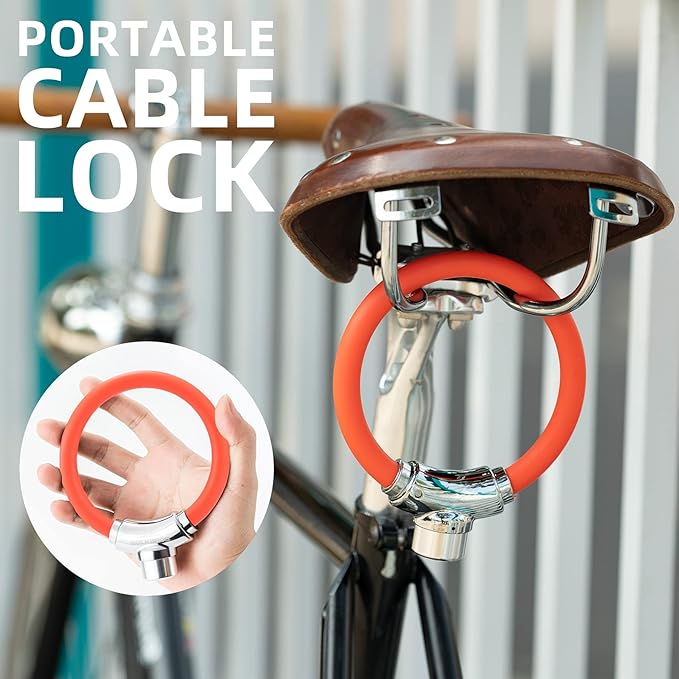ROCKBROS Anti-Theft Bike Cable Lock, Red, Portable, Key Lock, Rustproof