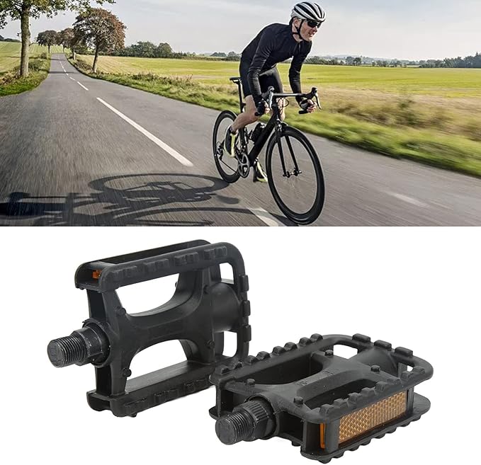 2Pcs Mountain Bike Pedals Replacement, Robust Non Slip Plastic Foot Pedals with Reflective Stripe, Commuter Bike Pedals, Bicycle Pedals for Safety and Enhanced Performance, Road Bike Pedals