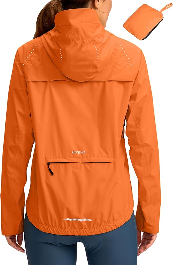 Bikewa Women's Cycling Rain Jackets Waterproof Windbreaker Lightweight Running Windproof Reflective Jacket Packable Hooded