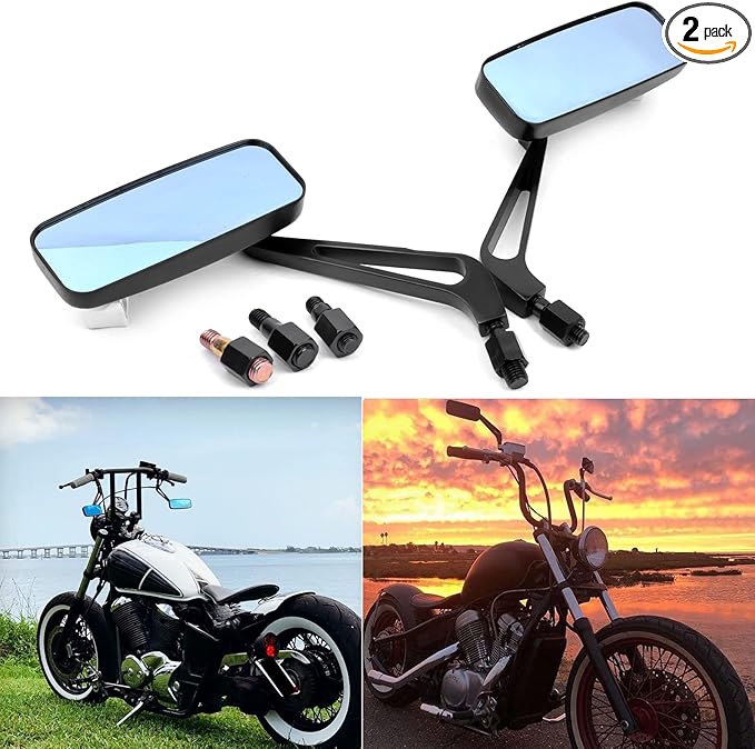 8mm/10mm Black Rectangle Motorcycle Rear view Side Mirrors compatible with Honda Grom Kawasaki Suzuki Yamaha Cruiser Chopper