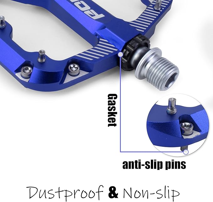 Bike Pedals Mountain Bike Adult, Light MTB Flat Pedals Grippy w 20pcs Non-Slip Studs, Glass Fiber Nylon Composite Platform Pedals w Cr-Mo Axel, 9/16" BMX Road Cruiser Gravel Bicycle Pedals