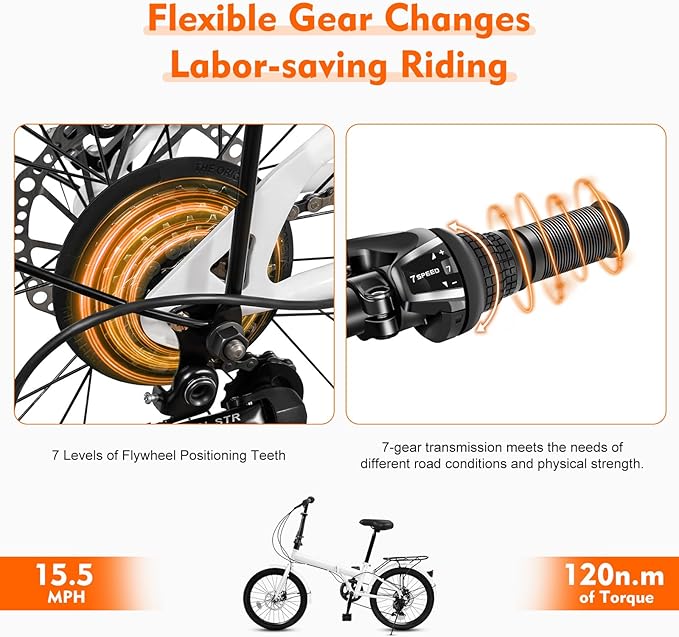 20 Inch Folding Bike, Adult Folding Bike 7 Speed Shifter, Height Adjustable Bicycle for Men & Women