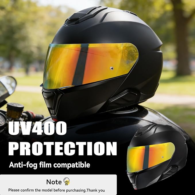 VCOROS I90 Helmet Shield Replacement, I90 Helmet Visor Shield Compatible with HJ-33 I91 Motorcycle Helmet Accessories (Chrome Red)