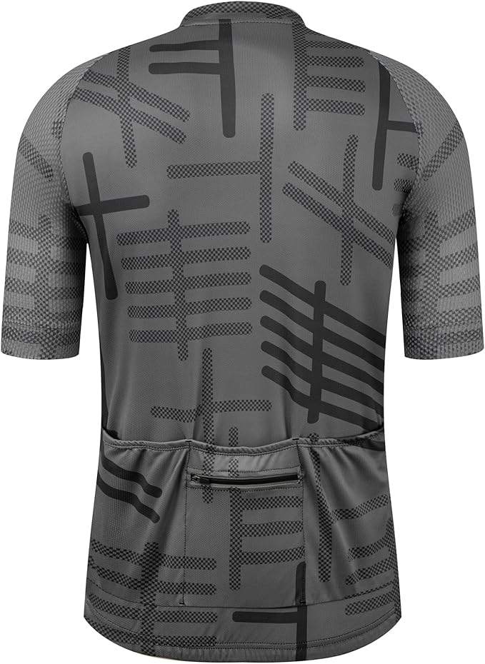 GCRFL Men's Cycling Jersey Short Sleeve Biking Shirt with 3 Rear Pockets + Zipper Pocket Breathable Quick Dry Bicycle Jersey