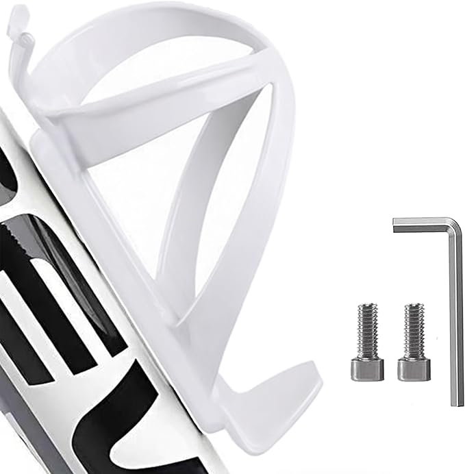 Bike Water Bottle Holder 1 Pack, Universal Bikes Cup Holder Cage, Ultra-Light Water Bottle Bike Cage with Stainless Steel Screws Tool, for Bicycle, Cycling, MTB, Road/Mountain Bikes - White