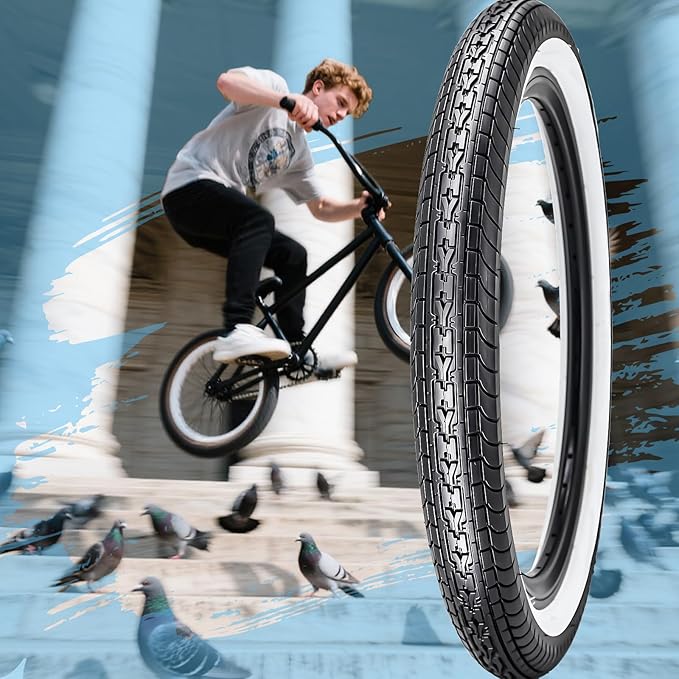 SIMEIQI 26x2.35 20x2.35 Inch Cruiser Beach Bike Tire Black White Wall or Brown Cream Wall Folding Replacement Bicycle Tire for Hybrid City Commuter Trail