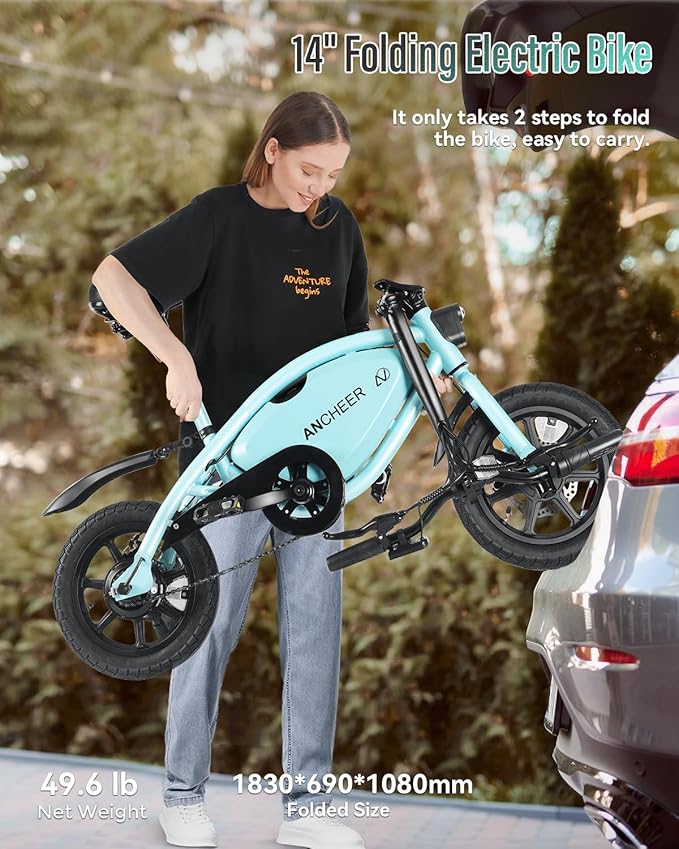 ANCHEER 14” Folding Electric Bike for Adults, 20MPH Ebike with 350W Motor[Peak 500W], 48V 374Wh Battery, Cruise Control, UL2849 Compliant Electric Bicycle, Compact Electric Mini Bike for Teens