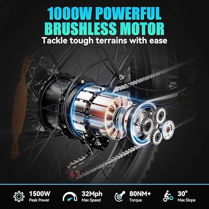Electric Bike for Adults and Teens, Ebike, Electric Bicycle Mountain Dirt Bike Fat Tire Electric Bike, Multi-Funtional Bike for Work, School, Commute, Off-Road