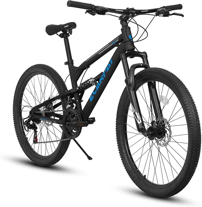 Ecarpat 24/26/27.5 Inch Mountain Bike, Full/Front Suspension Mens Boys Mountain Bike with 21 Speed Steel Frame and Dual Disc Brakes, Adult Sport Bicycle for Trail City Road, Gift Choice