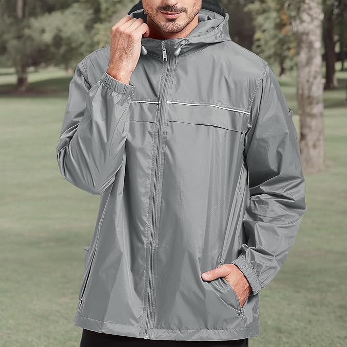 SWISSWELL Mens Rain Jacket & Coats Packable Lightweight Waterproof Windbreaker Hooded for Golf Cycling Hiking