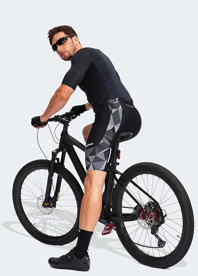 Bikewa Men's Bike Shorts 3D Padded Cycling Road Biking Mountain Riding Biker Bicycle UPF 50+ Cycle Shorts Zipper Pockets