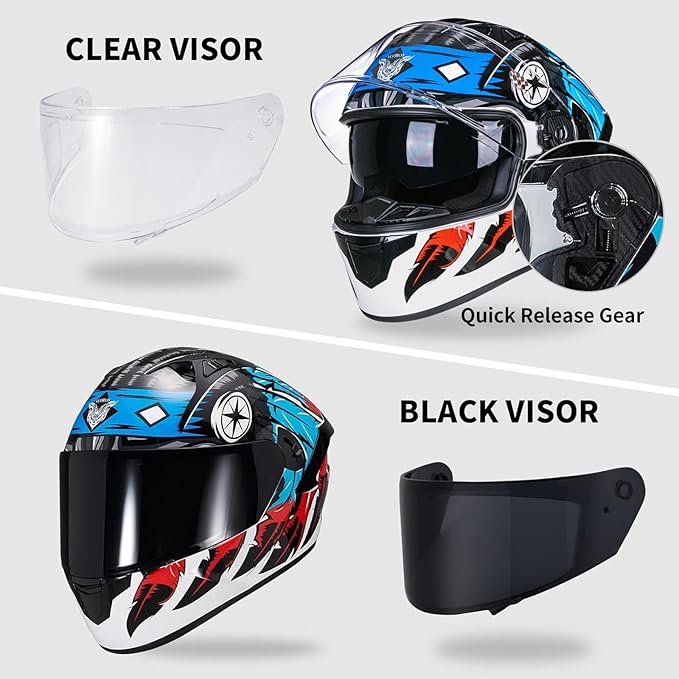 VCOROS Full Face Dual Visor Motorcycle Helmet for Adults Motorbike Street Bike Racing Helmets X9 DOT Approved with Black Visor