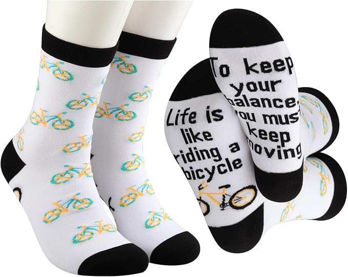 MBMSO 2 Pairs Life Is Like Riding a Bicycle Socks Bicycle Gifts for Biker Novelty Socks Cycling Lover Gift Cyclist Bike Socks