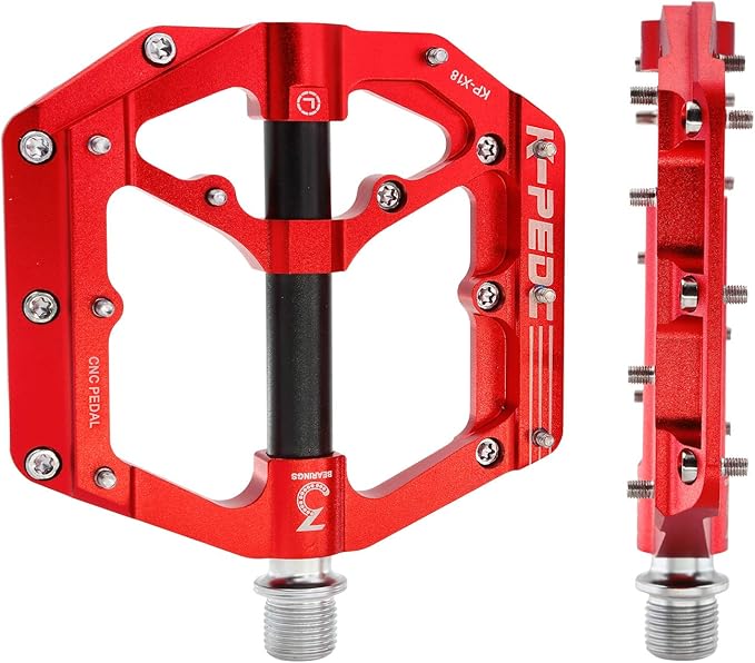 Aluminum Alloy 9/16" Bike Pedal MTB Wide Platform Flat Non-Slip Bicycle Pedals with 3 Bearings for Mountain Bikes, Road, BMX