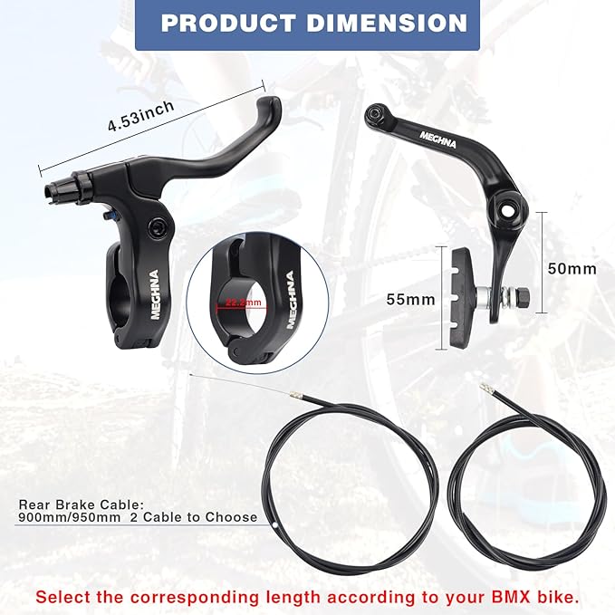 MEGHNA Bike U Brake Rear Set Aluminum Alloy Right Bike Brake Lever with Cables and Brake Pads Rear Rim Brake Set for BMX Bike