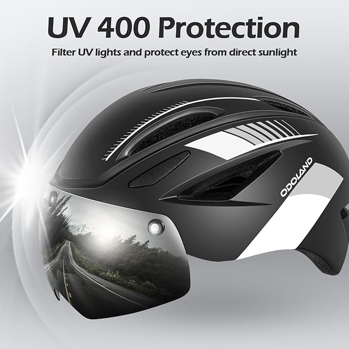Odoland Bike Helmet with Magnetic Sun Visor for Adults, Glasses-Friendly Design Adjustable Dial Cycling Helmet for Men & Women, Urban Riding Bicycle Helmet for Mountain, Road, E-Bike, Commuting