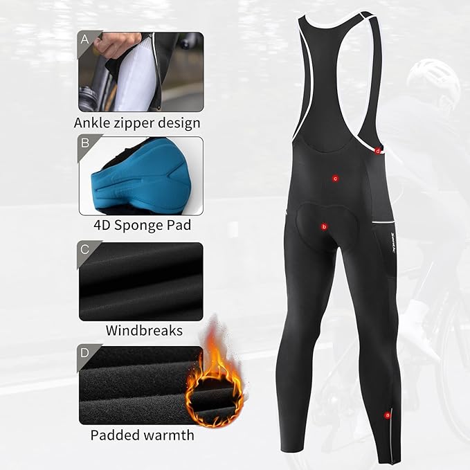 Santic Men's Winter Fleece Pro Cycling Bib Pants 4D Padded Thermal Cold Weather Bike Riding Pants with Pockets