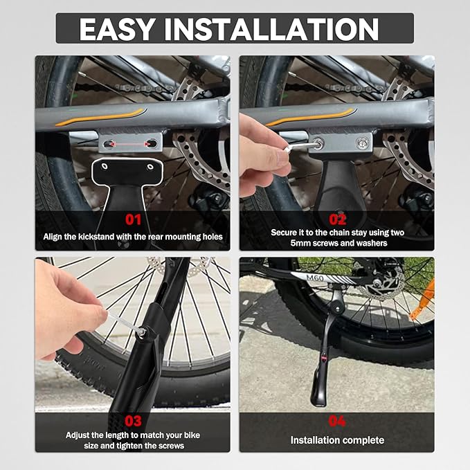 Adjustable Bike Kickstand Heavy Duty Rear Mount Kick Stand for 40mm 24-29 Inch Aluminum Kickstand for Adult Kids Bike Mountain Bike Ebike Mini Bike Electric Dirt Bike MTB