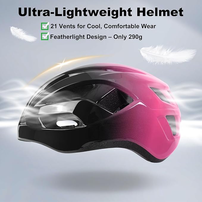 Bike Helmet Adult for Men, Lightweight Ebike Helmet with LED Light & Magnetic Goggles, USB Charging Cable Included, Cycling Helmet for Adult with Adjustable Dial Fit 22.8"- 24.4 "