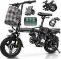 Electric Bike for Adults and Teens, 520W-560W Motor, 20-24MPH, 32 Miles Range, 48V 10Ah Battery, 3-Level Pedal Assist, 14" Foldable Mini Electric Bicycle, UL 2849 Certified