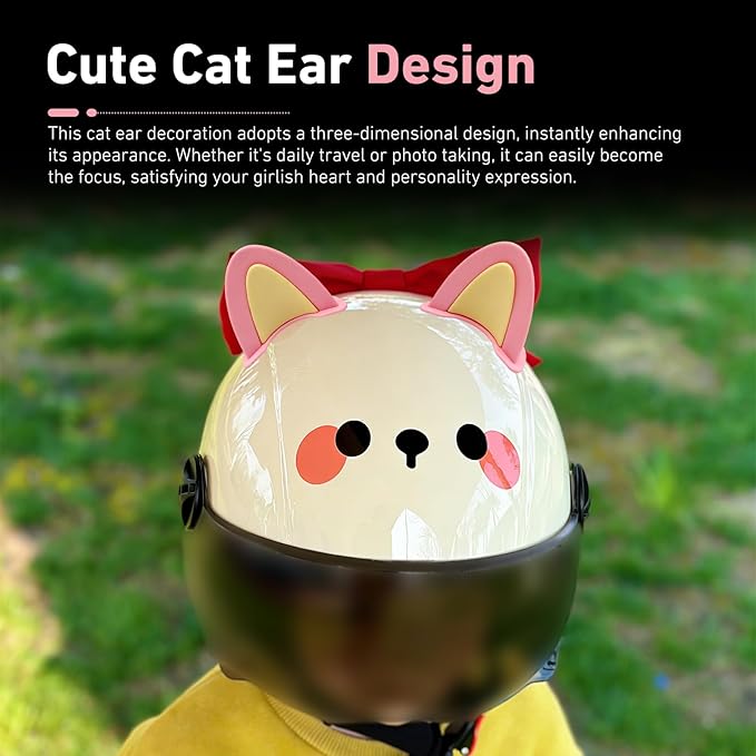 2 PCS Cute Cat Ear Motorcycle Helmet Decoration, Self-Adhesive Wear-Resistant Automotive Helmet Ornament Accessory, Universal for Most Motorcycle Scooter Helmets
