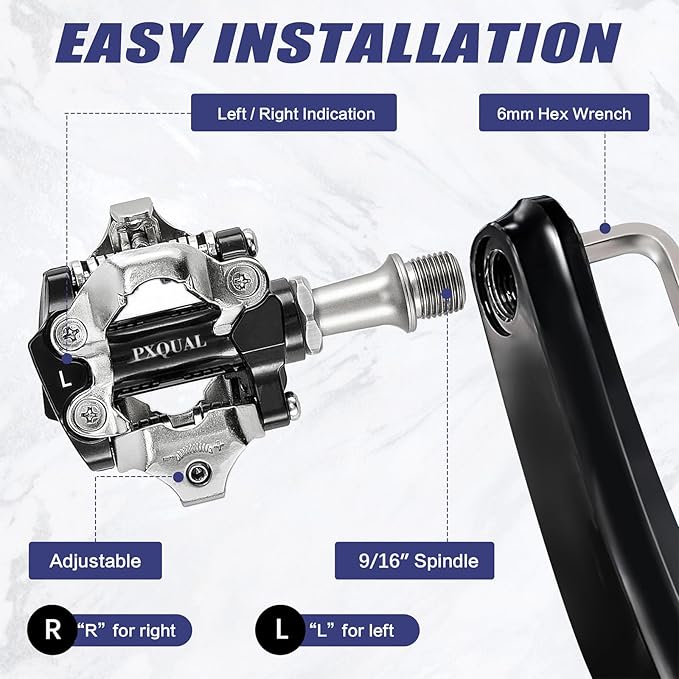 SPD Bike Pedals, 9/16 "Mountain Bike Pedal, Aluminum Alloy Sealed Clipless Pedals Compatible with SPD Type Cleats - Easy Clip in & Out
