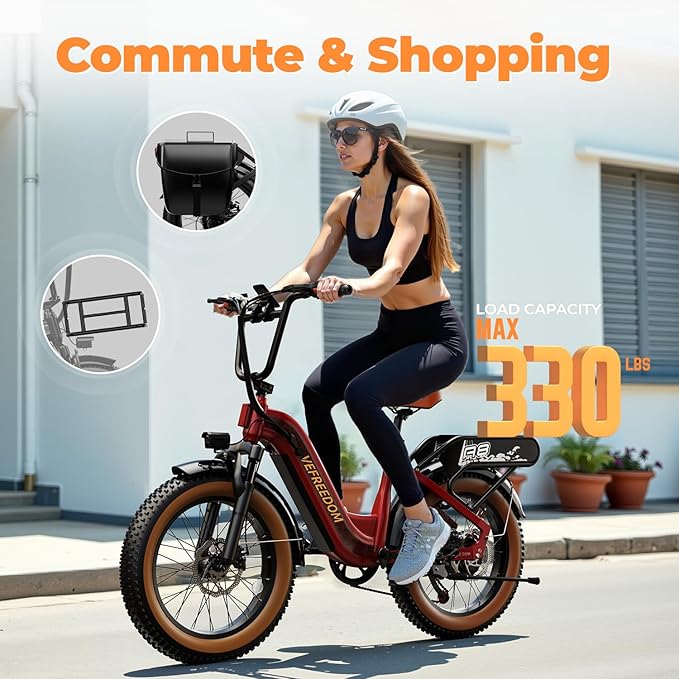 EUY Electric Bike for Adults with Peak 1500W Motor, 48V 20Ah Removable Battery Fast Ebike,Max 70Miles & 30MPH,20" x4.0 Fat Tire Commuting Electric Mountain Bike,7-Speed, Step-Thru Bicycle