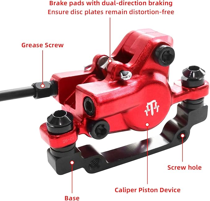 2-Pistons MTB Disc Brake Set Hydraulic Disc Brake Kit Left Rear Right Front with 160mm Rotors Aluminum Alloy Hydraulic Brake Fit for Mountain Bike E-Bike Fat Bike (Red)