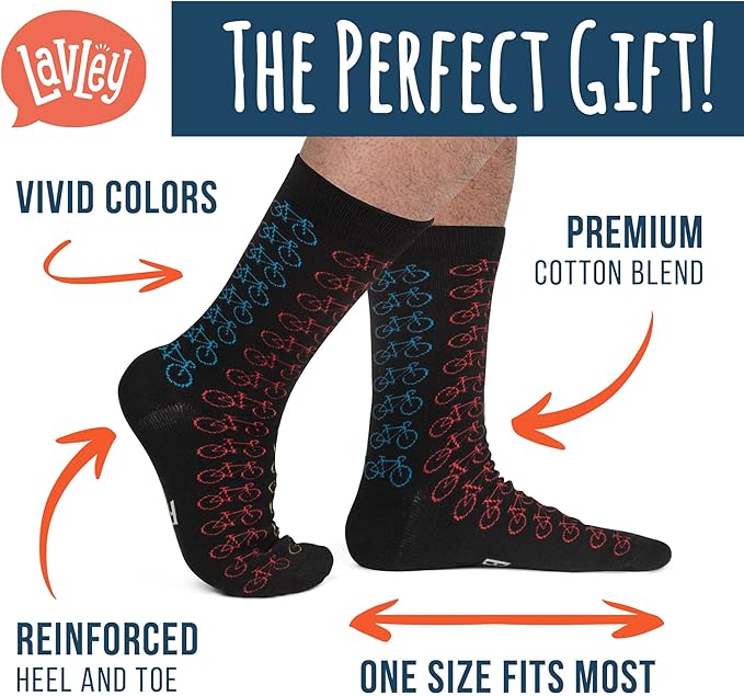 Lavley Bike Socks - Gifts for cyclists and mountain bikers - Fun holiday or birthday gift - Great stocking stuffer