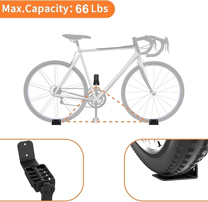 WALMANN 2 Pack Bike Pedal Hanger Wall Mount, Heavy Duty Horizontal Bike Rack for Garage Wall, Bike Display Stand for Home Holds Up to 70 LBS